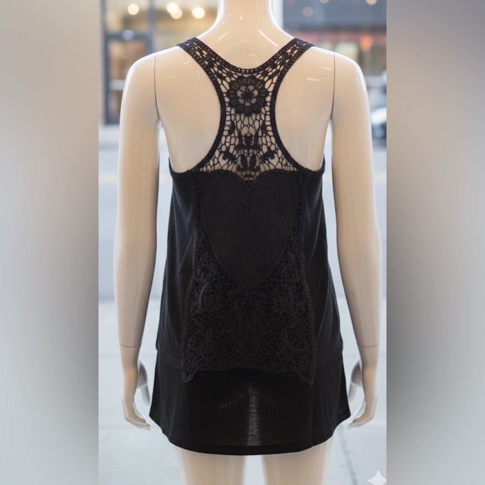 Black Lace Crochet Heart Butterfly Tank Top Bohemian Westeen Hippie Gypsy Goth‎